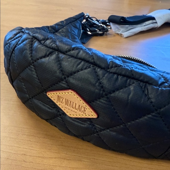 MZ WALLACE Crosby Luna Black Nylon Leather Crescent Moon Crossbody Sling Bag NWT - Picture 5 of 12